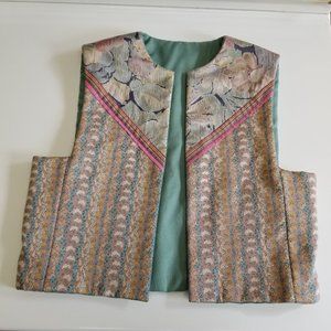 Vintage Handmade Cotton Cropped Patchwork Vest Lightly Padded
